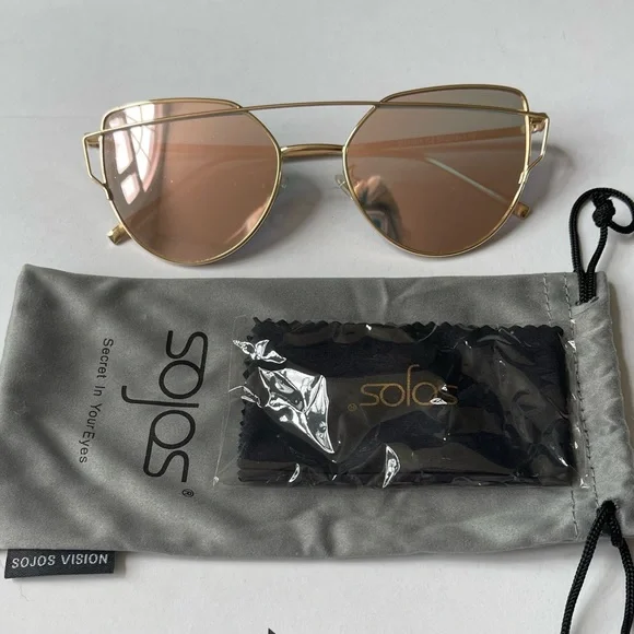 SOJOS Rose Gold Mirrored Cat Eye Sunglasses - Picture 6 of 9